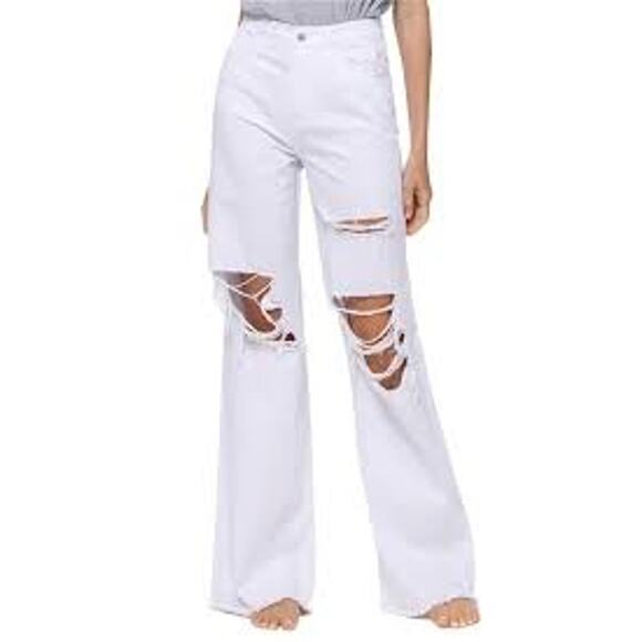 VERVET BY FLYING MONKEY Denim - Vervet Flying Monkey 90s Vintage Loose Wide Leg Jeans 28 NEW White Destroyed